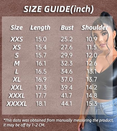 Floerns Women's PU Leather V Neck Solid Sleeveless Camisole Crop Tank Top3