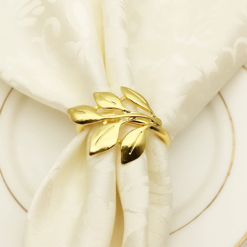 Cenpek Gold 6Pcs Leaf Napkin Rings Holders Fall Party Napkin Rings For Christmas Thanksgiving Parties, Wedding Adornment, Table Decoration Accessories,