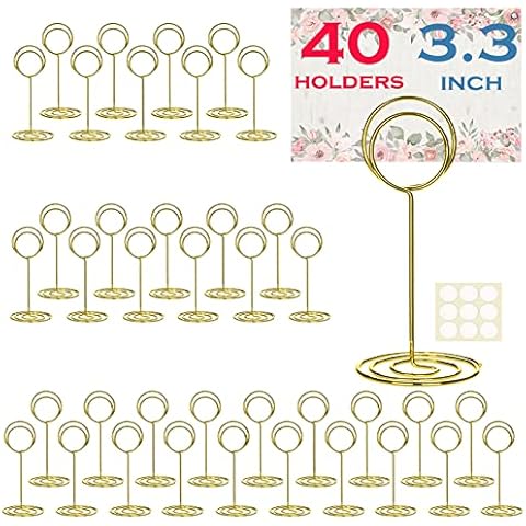 40pcs Gold Table Number Holders, 3.3 Inch Place Card Holder Cute Table Card Holders for Picture Photo, Food Signs Memo Name Note Table Number Stands Ideal for Wedding, Restaurants, Anniversary Party Cover