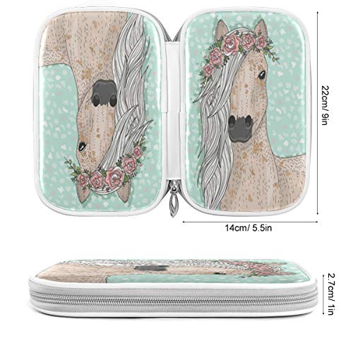 Image of Animal Floral Horse Pencil Bag Case Zipper Pencil Holder Organizer Stationary Pen Bag Cosmetic Makeup Bag Pouch Purse for School Office Supplies