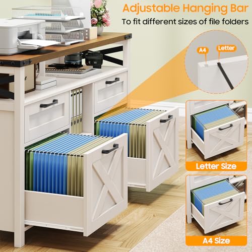 Halitaa File Cabinet with Open Storage Shelf for Home Office, Off White - Image 3