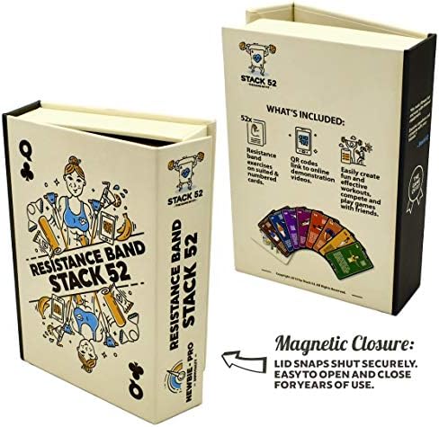 Stack 52 Resistance Band Exercise Cards. Exercise Band Workout Playing Card Game. Video Instructions Included. Home Fitness Training Program for Elastic Rubber Stretch Band Sets.