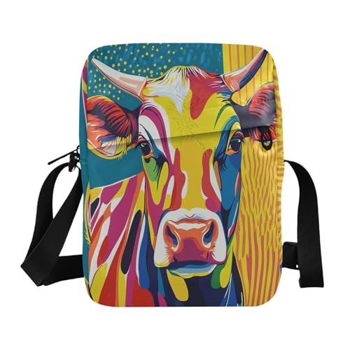 messenger bag crossbody Small Crossbody Bags For Women cross body purses for women Adjustable Strap for outdoor sports outdoor sports- Pop Art Cow
