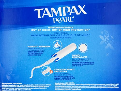 Image of Tampax Pearl Tampons for Women, with LeakGuard Braid, Ultra Absorbency, Unscented, 45 Count (Pack of 6)