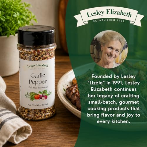 Image of Lesley Elizabeth Garlic Pepper Salt Free Seasoning - All-Natural Garlic & Black Pepper Blend | Salt-Free Spice for Chicken, Vegetables, Pasta & Gourmet Cooking