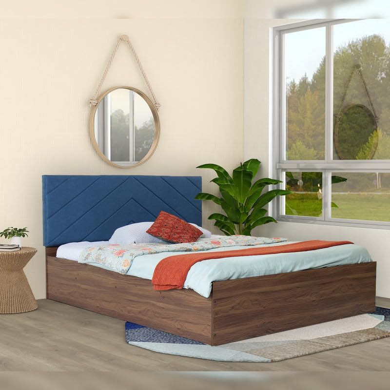 Image of Amazon Brand - Solimo Bed | 1 Year Warranty | Double Bed, Queen Size, Mudra Premium Upholstery, Comfortable Seating Height Bed, Non-Woven Base & 3mm MDF, Walnut Colour (Melamine Finish)