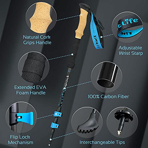 Image of TheFitLife Carbon Fiber Trekking Poles Collapsible and Telescopic Walking Sticks with Natural Cork Handle and Extended EVA Grips, Ultralight Nordic Hiking Poles for Backpacking Camping (Purple).