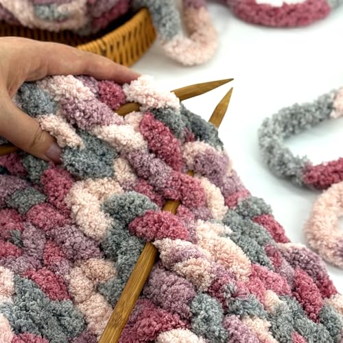 Image of 8 Jumbo Packs Chunky Chenille Yarn for Crocheting, 31.7 yds, 8 oz Each Skein Bulky Thick Fluffy Yarn for Knitting, Super Bulky Chunky for Hand Knitting Blanket, Soft Plush Yarn - Cherry Blossom