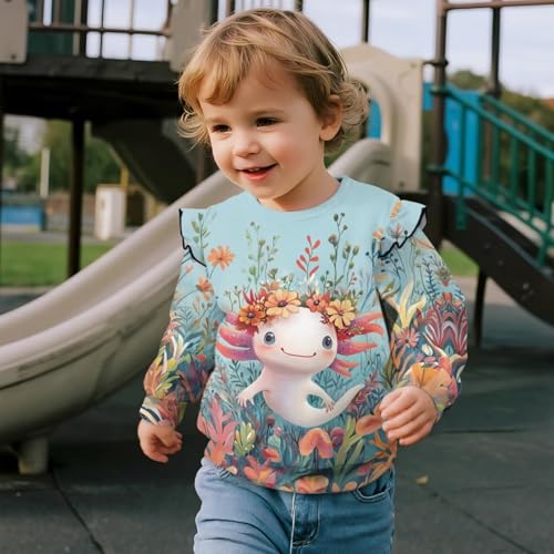 Xpyiqun Girls Ruffle Shoulder Pullover Tops Crewneck Sweatshirt for Kids 1-8 Years Long Sleeve Shirt Athletic Outfits4