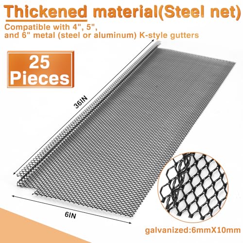 Image of Blulu 25 Pcs Lock in Gutter Guard 6 Inch x 75 ft Stainless Steel Micro Mesh Leaf Gutter Screens Protection Covers Fit 4 inch, 5 inch and 6 inch K Style