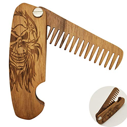 Wooden Beard Comb for Men's Hair, Beard & Mustache Comb, Pocket Comb, Best Skull Gift,1 Pack