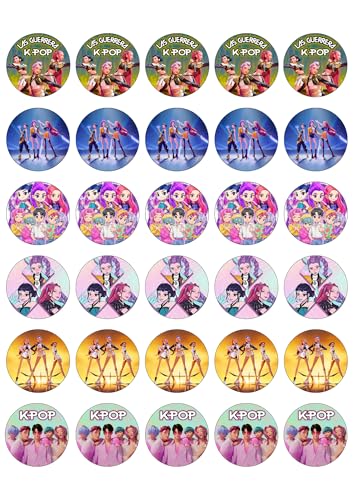 MDA fotos comestibles, KPOP DEMON HUNTERS, LAS GUERRERAS K-POP. PAPEL DE OBLEA para tartas, magdalenas, galletas, cupcakes. 30 PRECORTADOS