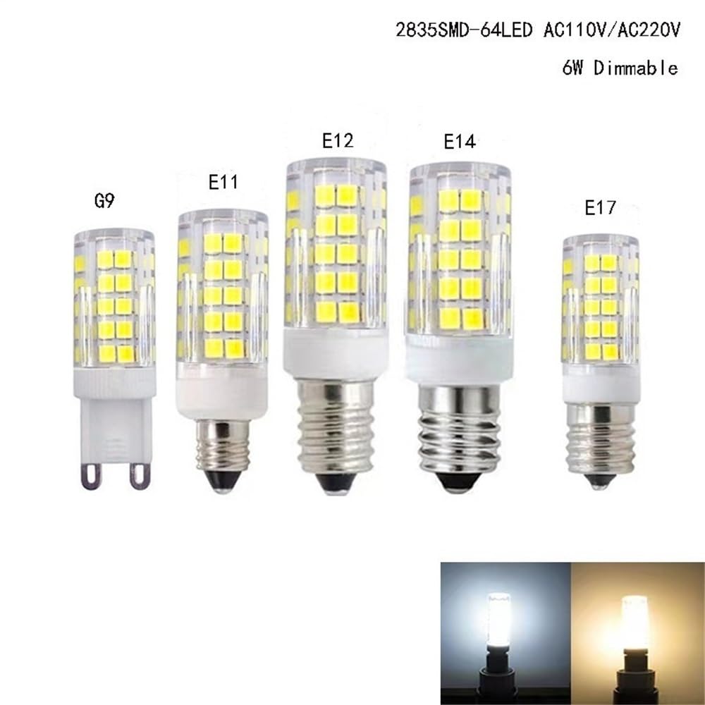 RZL Lighting, Confezione da 20, LED piccola lampadina a mais G9/G4/G8/E11/E12/E14/E17 AC220V 64LED-2835SMD 6W dimmerabile LED illuminazione in ceramica(3000K warm white,G4)