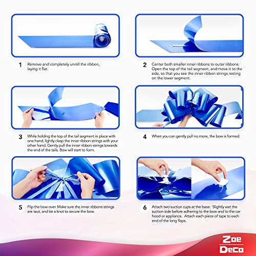 image for Zoe Deco - Big Car Bow - Glossy Blue, 30 Inch - Giant Car Bow for Birt