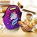 Cute Unicorn Lunch Bag for Kids, Waterproof Insulated Neoprene Lunch Tote with Zipper for School Work Outdoor (Purple)