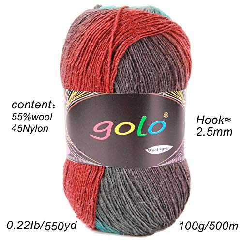 golo Wool Yarn for Knitting 550yd 0.22Ib Cachemire Yarn Multicolor Rainbow Yarn (D5-001), 5001, 1 Ball - Image 2