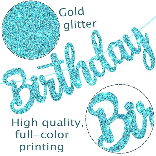 Image of 2pcs Summer Surfboard Happy Birthday Banners Summer Surfing Birthday Party Decorations Blue Glitter Surfing Birthday Banner Bunting Surfboard Banner for Tropical Hawaii Beach Surfing Supplies