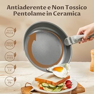 BLAZANT Set di 7 Pentole e Padelle, Padelle Antiaderenti in Ceramica, Fondo migliorato, Riscaldamento uniforme, Manici Rimovibili per Campeggio, Salvaspazio, Non Tossiche, Senza PTFE, Senza PFOA