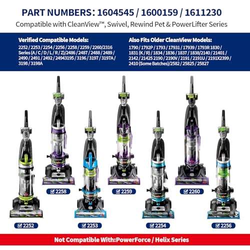 Image of Brush Roll & Belt Kit for Bissell CleanView Swivel Rewind Vacuum Fits 2252 2253 2254 2256 2258 2259 2260 2316 2486 2487 2488 2489 3195 3196 3197 3197A 3198 3198A Replace Parts 1604545 1600159 1611230