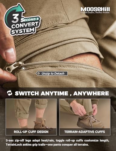 Moosehill Men's-Hiking-Pants Convertible Quick-Dry Water-Resistant Lightweight Zip-Off Outdoor with 5 Deep Pockets4