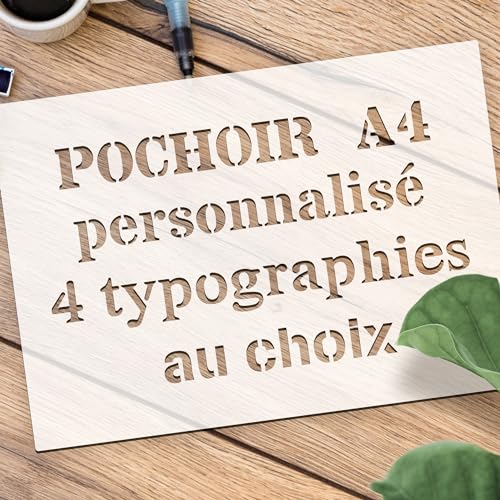 Pochoir personnalisé A4, 4 lignes de texte et typographie personnalisables, plastique lavable et réutilisable, A4 ou A5, 1 à 4 lignes