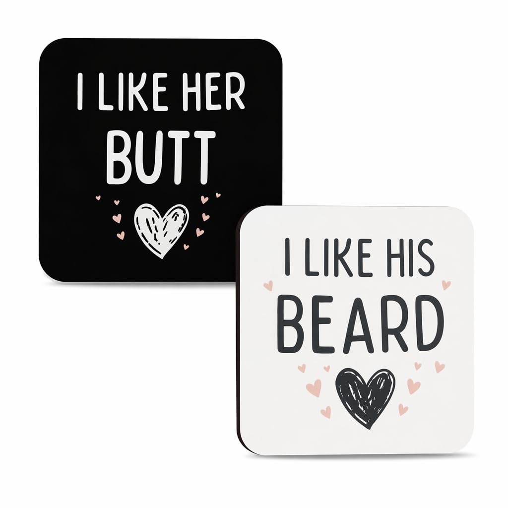 LCOLYDM Set of 2 Funny Couple Coasters, Anniversary Wedding Gift