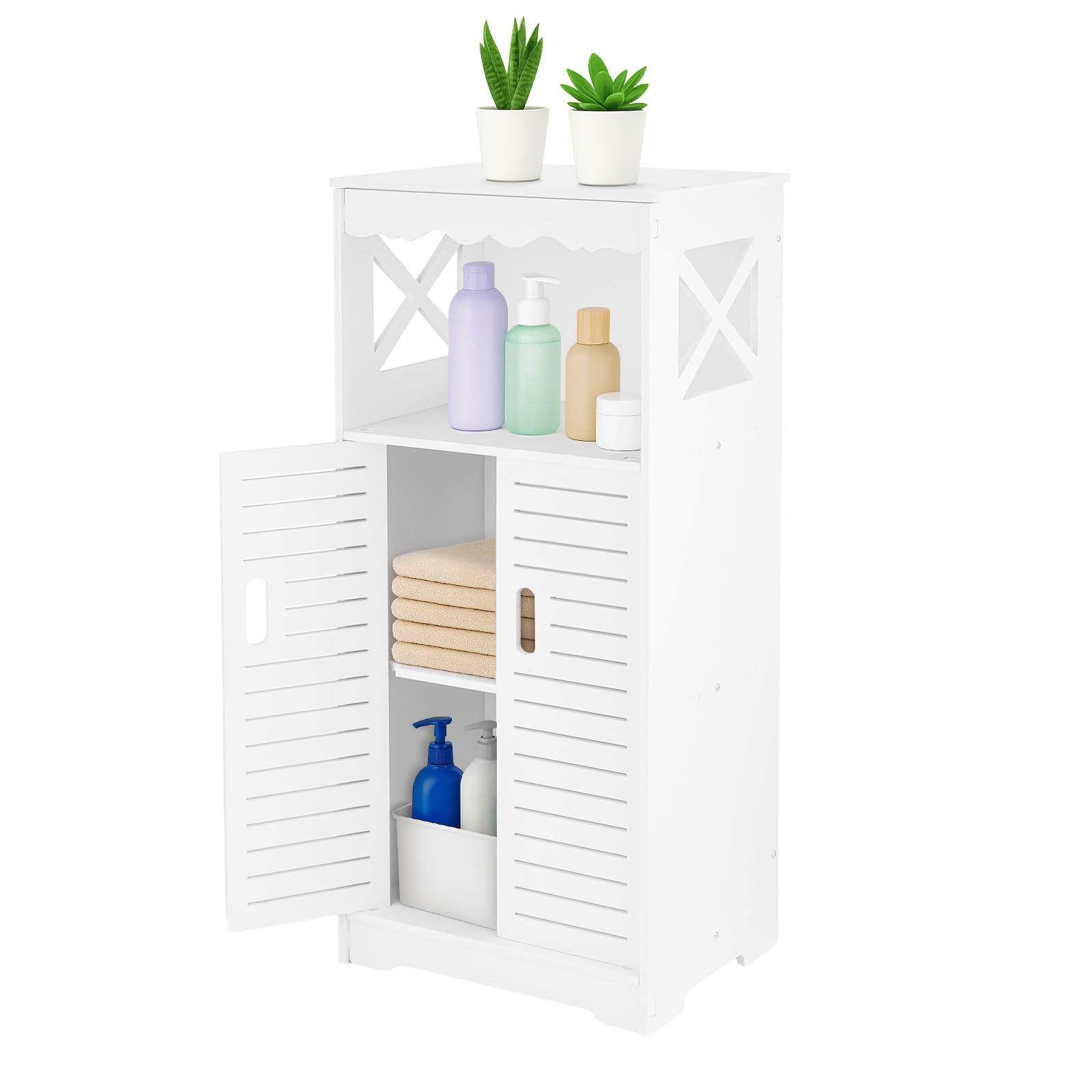 3-Tier Bathroom Storage Cabinet – Free-Standing White Organizer Unit for Home, Office, Living Room & Kitche Freestanding Storage Cabinet