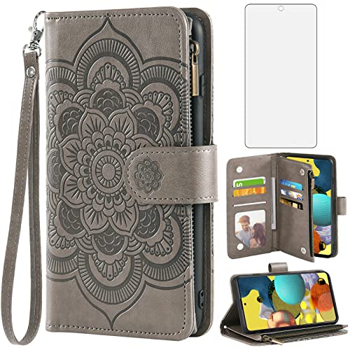 Étui Samsung Galaxy A51 5G Asuwish en cuir gris avec porte-cartes et verre trempé