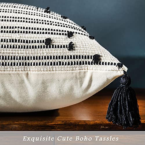 LIGICKY Boho Lumbar Pillow Covers Decorative Woven Tassel Throw Pillows Rectangle Pillow Sham Black and White Pillowcase for Couch Sofa Bed, 12 x 20 Inch - Image 5