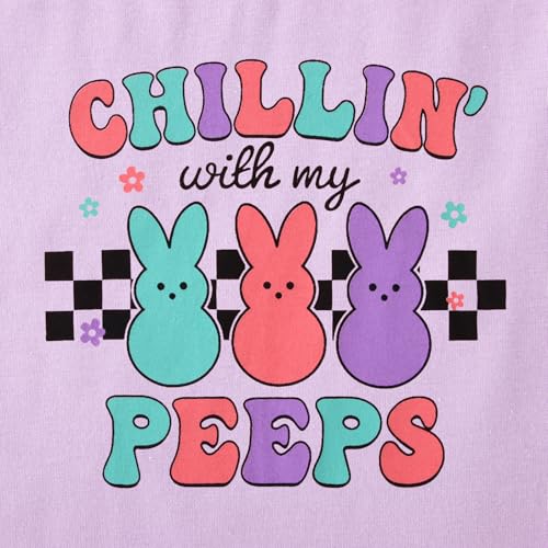 Image of Girls Easter Bunny Shirts Chillin with My Peeps Letter Print T-Shirt Cute Rabbit Short Sleeve Tee Tops