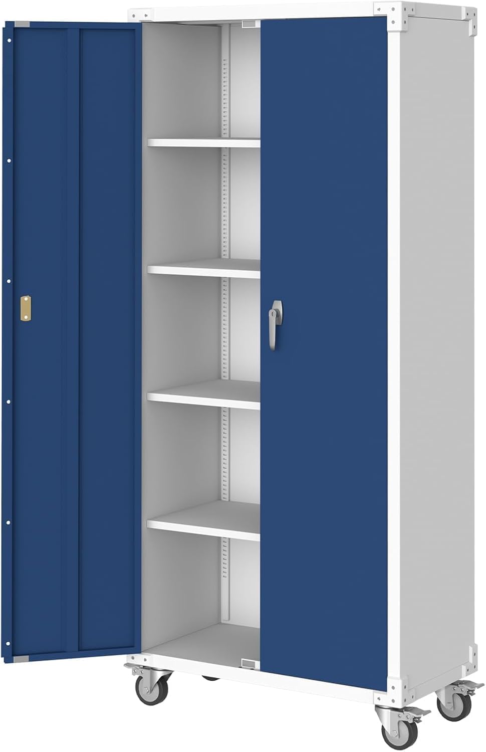 72" H Locker Storage Cabinet - Heavy Duty Metal Cabinet with 2 Doors & 4 Adjustable Shelves, Lockable Garage Office Organization Utility - Blue