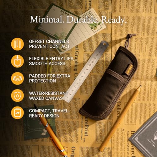 Image of LOCHBY Duo Pen Pouch | Slim and Elegant Pen Pouch, Durable Waxed Canvas, Lightly Padded for Fountain Pen and Mechanical Pencil, Compact Design Holds 2 Pens, for Everyday Carry