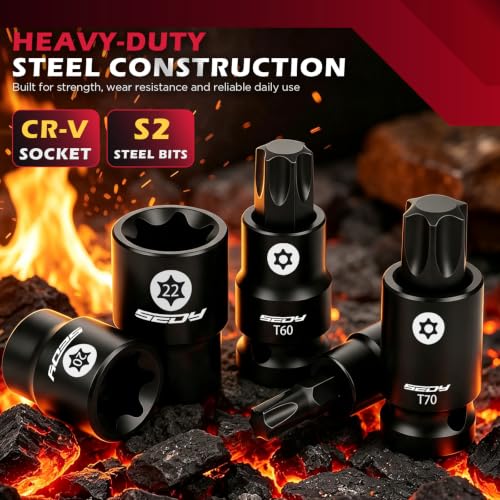Image of 54-Piece Master Torx Bit Socket Set, T8-T70 Star Bits and E4-E24 E-Torx Sockets, Ratchet Wrench, 1 /4 inch Bit Holder, S2 Steel Bits, CR-V Sockets, Extension Bars and Adapters for Auto Repair