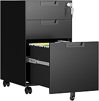 Vista 26 de Gabinete portátil de 3 cajones con cerradura, archivadores enrollables para oficina en el hogar, pequeño gabinete de archivo bajo escritorio