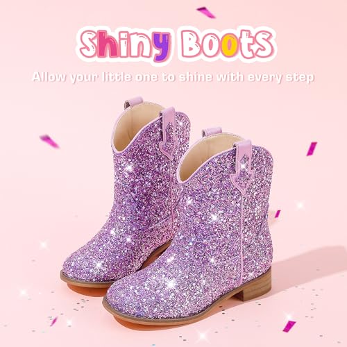 Image of Motasha Toddler Girls Cowgirl Boots Glitter Toddler Cowboy Boot Ankle Girls Boots Little Kids Horse Riding Shoes Party Birthday