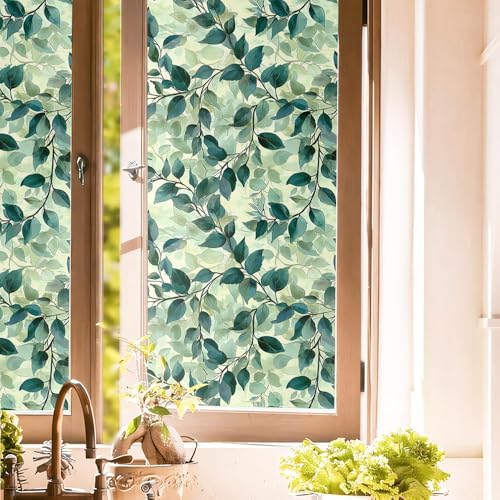 Vinilo decorativo ventana hojas acuarela 15.7x118 pulg miniatura 1