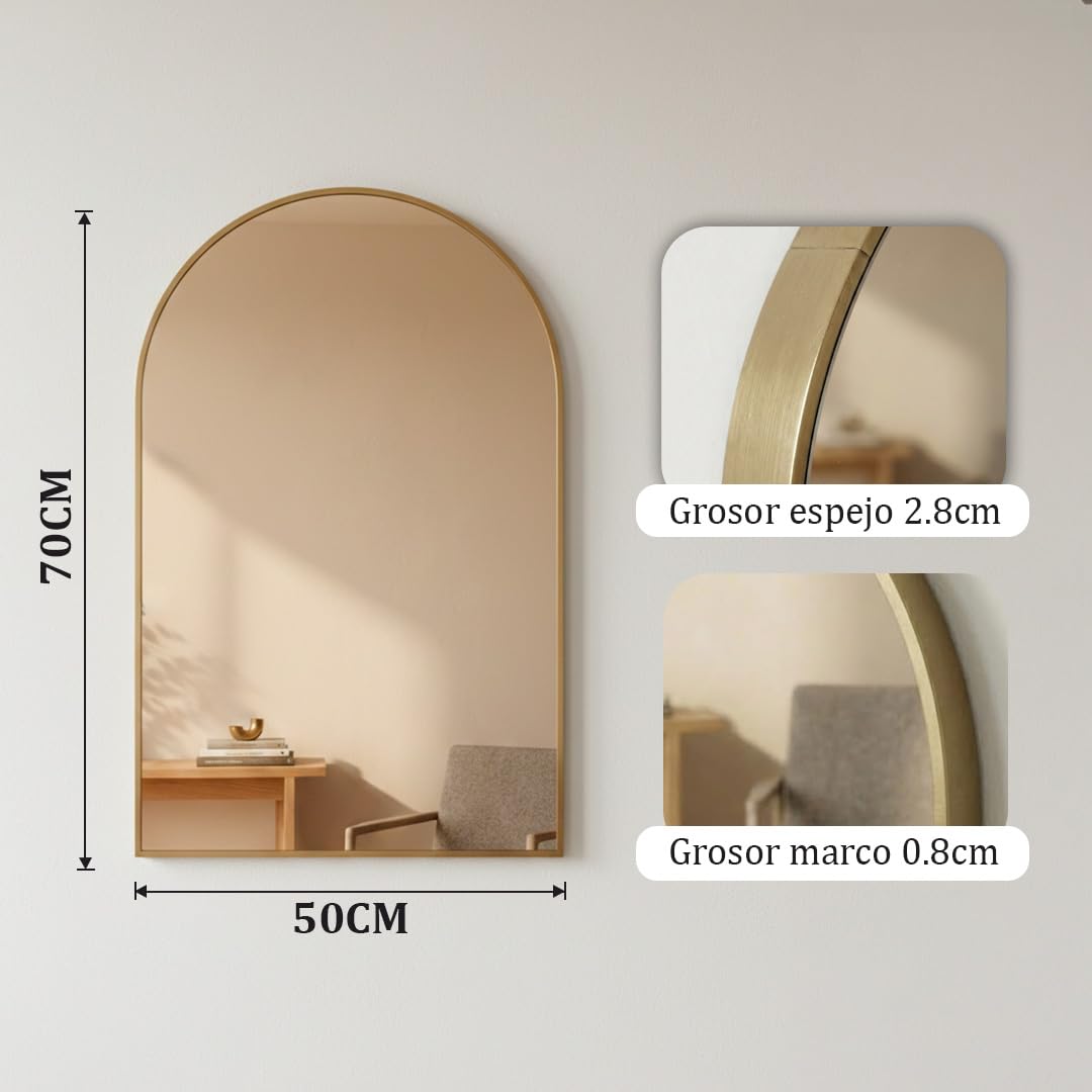 Marctani Espejo Ventana Arqueado con Marco de Aluminio Dorado, Espejos Decorativos de Pared Estilo Ventanal Vintage, Cristal HD de 2.8cm para Recibidor, Salón o Dormitorio — view 2
