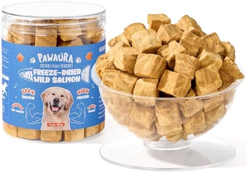 Pawaura Freeze Dried Salmon Dog Treats – 100% Wild-Caught, Whole-Cut Large Pieces – High-Protein, Low-Calorie, Omega-5 for Skin & Coat – Grain-Free, All-Natural – for All Dogs(4oz)