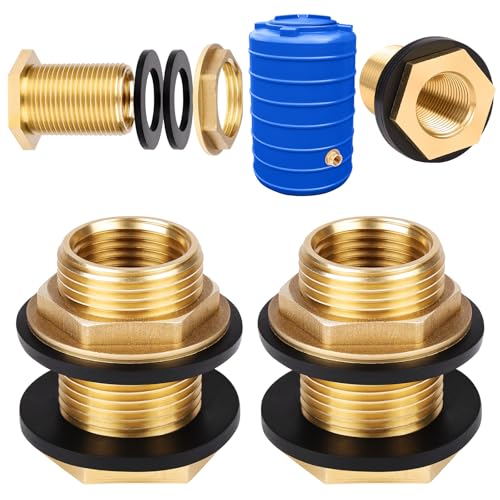 Flintronic 2 Piezas Conector De Tanque De Agua De Latón, 1' a 3/4' Latón Racor Deposito, Kit De Conector De Tope De Agua, con 4 negro juntas, para tanques, tanques y barriles de agua