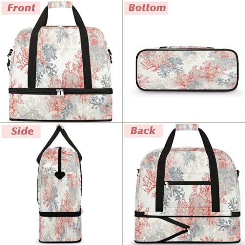 Travel Duffel Bag with Shoe Compartment, Pink Coral Shoulder Weekender Bags for Women, Foldable Waterproof Travel Bag Carry on Bag3