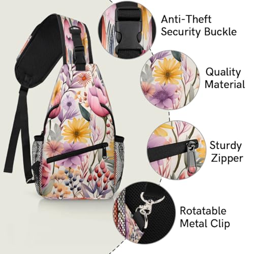 Bolso tipo sling unisex con diseño floral y material poliéster miniatura 3