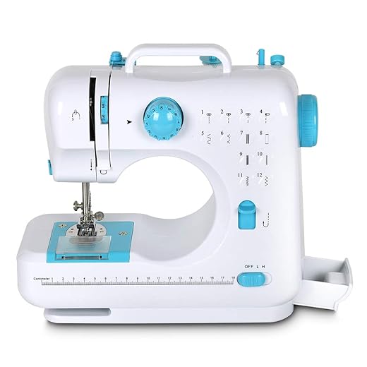 Mini Sewing Machine, Portable Multi-Purpose Crafting Mending Machine Household 12 Built-in Stitches & Double Thread for Beginners Blue