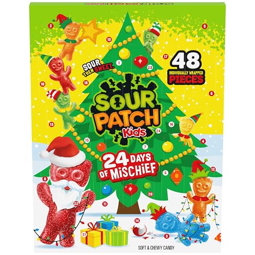 SOUR PATCH KIDS Big Kids Soft & Chewy Candy Holiday Advent Calendar, 24 Days (48 Pieces of Candy)