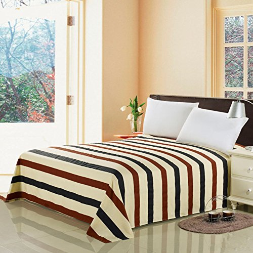 Drap plat en coton double rayé 240x265cm pour grand lit