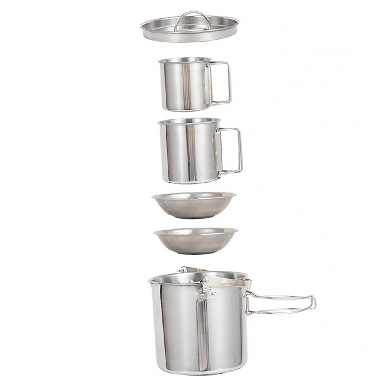 SUPVOX Ensemble De Vaisselle Camping Acier Inoxydable 5 Pièces Bol Tasse Bouilloire Portable Batterie Cuisine Randonnée Pique-niques Extérieur