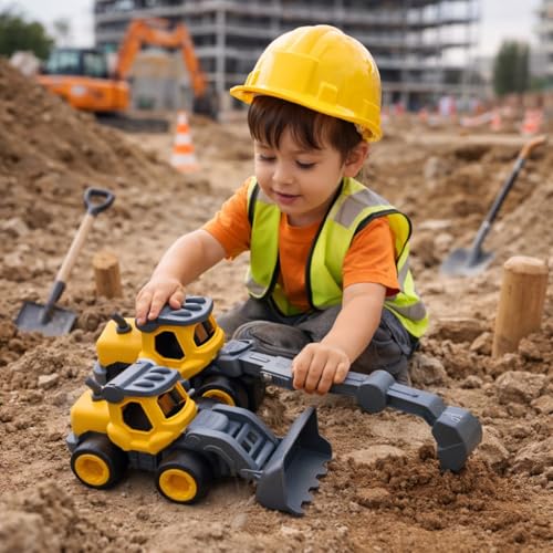 Image of JCB Construction Vehicle Toy Set for Kids | Bulldozer & Excavator Engineering Trucks | Construction Toys | Sand Play Truck Toys for Boys & Girls Age 2-7 Years | Birthday Gift