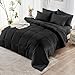 JOLLYVOGUE Queen Comforter Set, Ultra-Soft Bed in a Bag Queen Size 7 Pieces, Oeko-TEX Certified Bedding Set with Down Alternative Comforter, Sheets, Pillowcases & Shams, Black