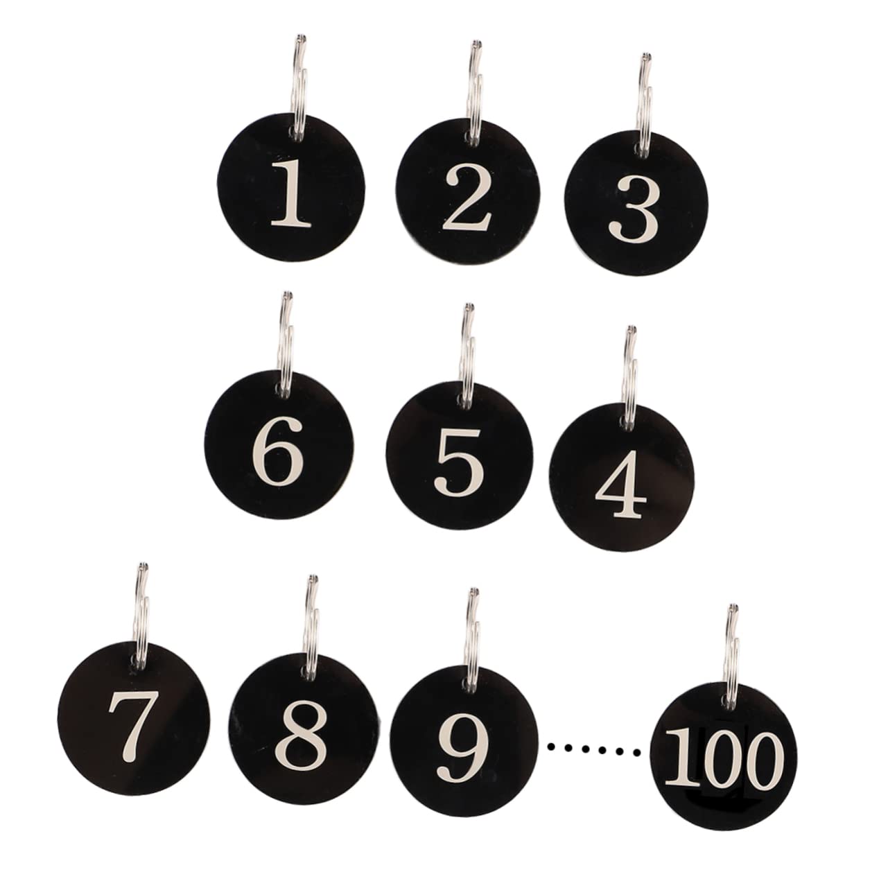 Portachiavi Numerati in Acrilico Nero, 100 Pezzi, Tondi