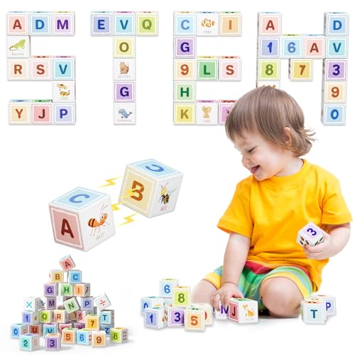 Image of Large Magnetic Blocks for kids ages 4-8-Toddler Toys,30pcs Big Magnet Building Blocks, STEM Sensory Travel Printed Montessori Toys for Boys&Girls, Learning Construction Magnetic Cubes for Gift