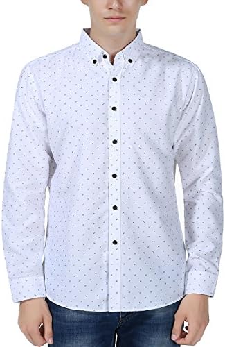XI PENG Men's Casual Dress Cotton Polka Dotted Fitted Button Down Long Sleeve Shirts